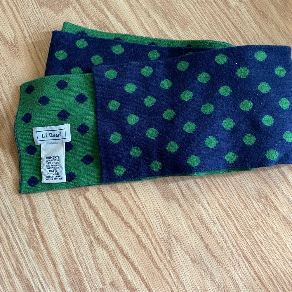 navy/green angora blend polka dot scarf (reversible)